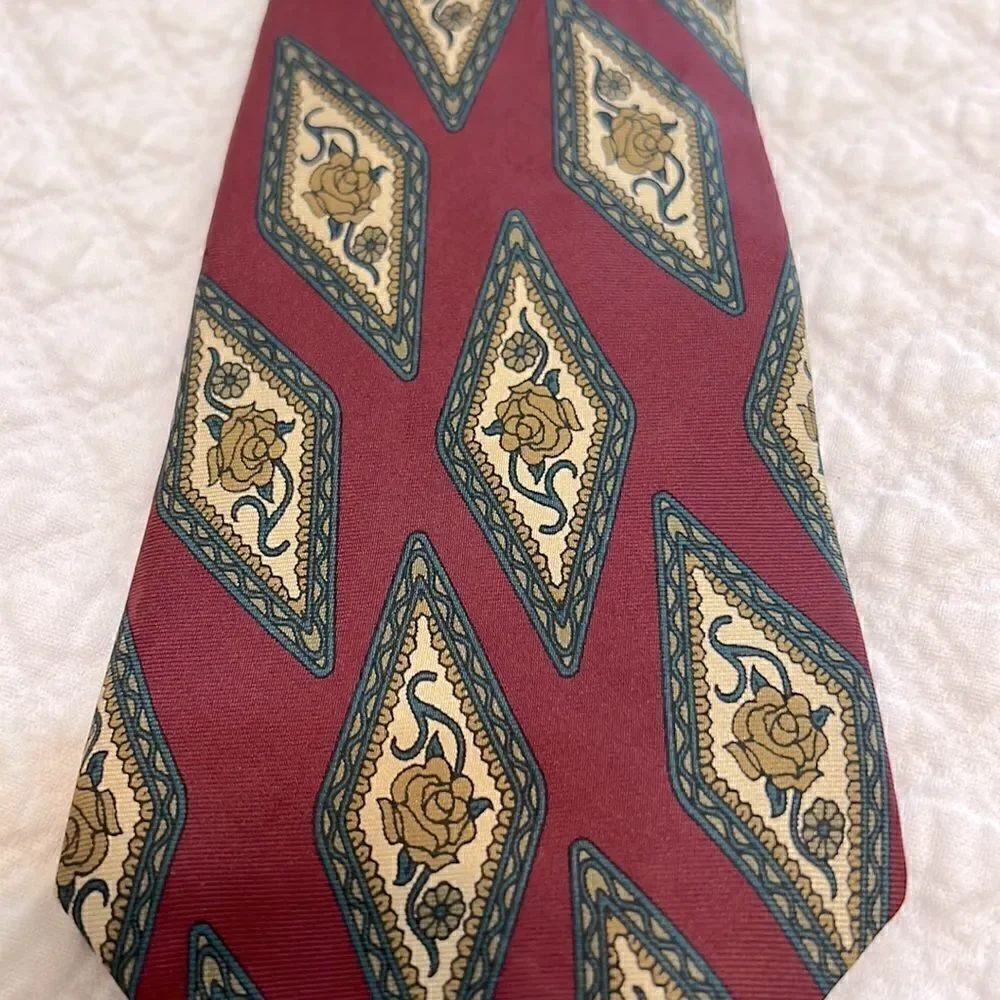 Oscar Dela Renta Neck Tie Red and Rose Design